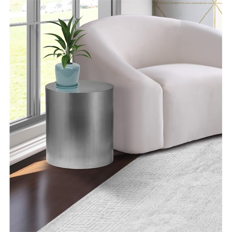 Home Square Round Brushed Chrome Metal End Table - Set of 2