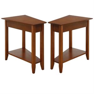 Home Square American Heritage Wedge End Table in Cherry Wood Finish - Set of 2