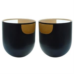 Home Square Round Matte Black Metal End Table with Glass Top - Set of 2