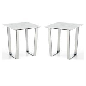 Home Square Contemporary Stone End Table in Chrome - Set of 2