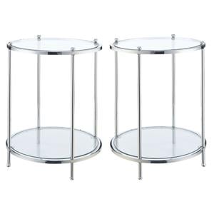 Home Square Two-Tier Round End Table in Clear Glass/Chrome - Set of 2