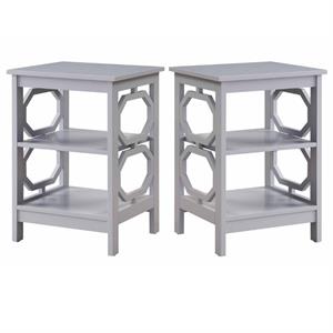 Home Square Omega Square End Table in Gray Wood Finish with Shelves - Set of 2