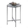 Home Square Faux Marble Round End Table in Silver Metal Frame - Set of 2