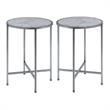 Home Square Faux Marble Round End Table in Silver Metal Frame - Set of 2