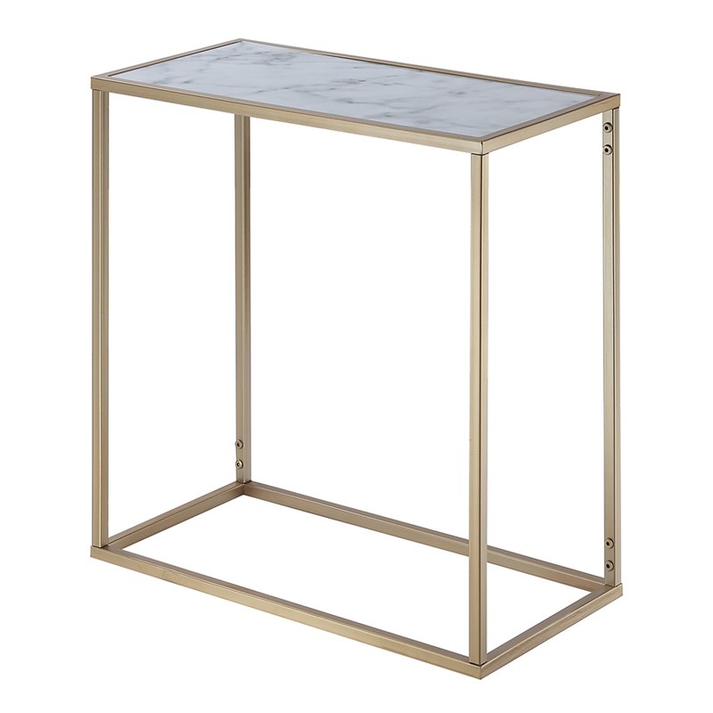 Home Square Faux Marble Chairside Table in Gold Metal Frame - Set of 2