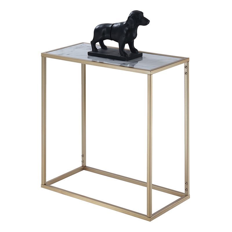 Home Square Faux Marble Chairside Table in Gold Metal Frame - Set of 2