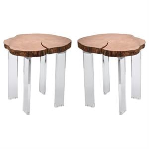 Home Square Acacia Wood Top End Table - Set of 2
