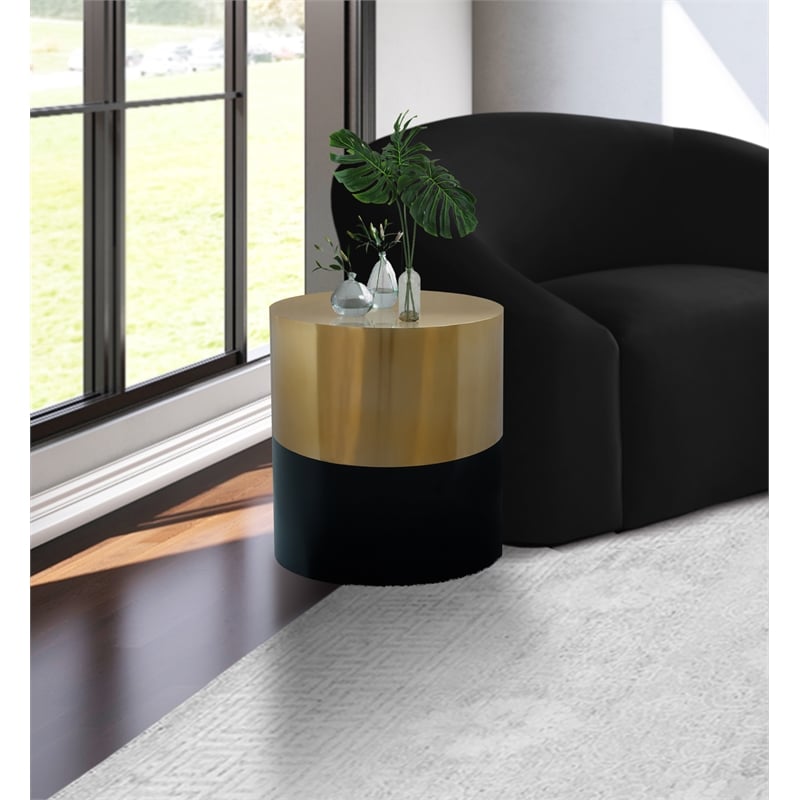 Home Square Sun Brushed Gold Top End Table with Matte Black Base - Set of 2