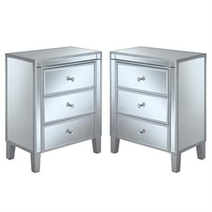 Home Square 3-Drawer Chest in Mirrored Glass and Silver - Set of 2
