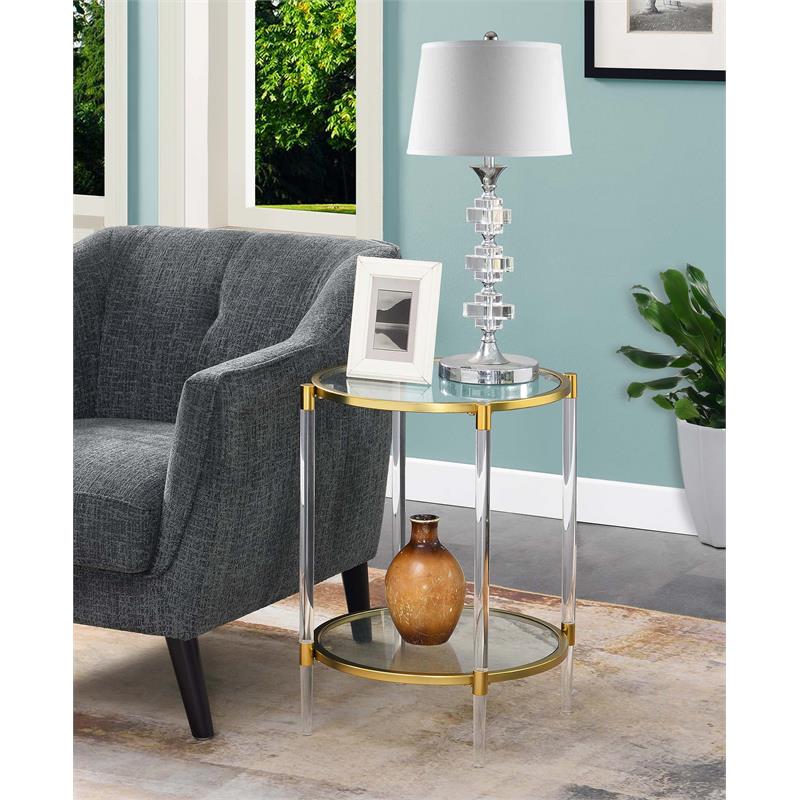 Home Square Acrylic Clear Glass End Table with Gold Frame - Set of 2