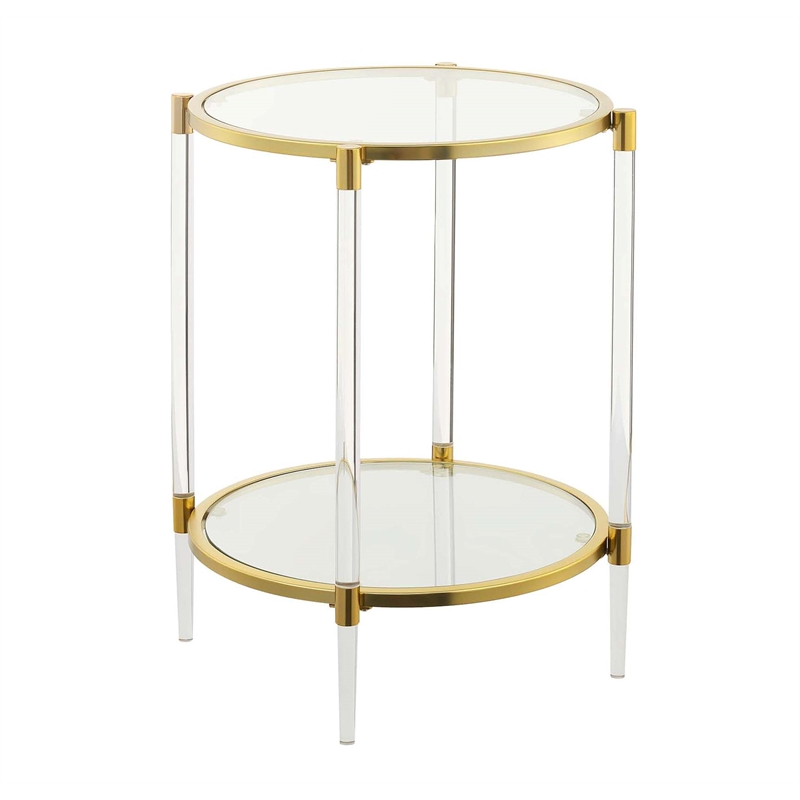 Home Square Acrylic Clear Glass End Table with Gold Frame - Set of 2
