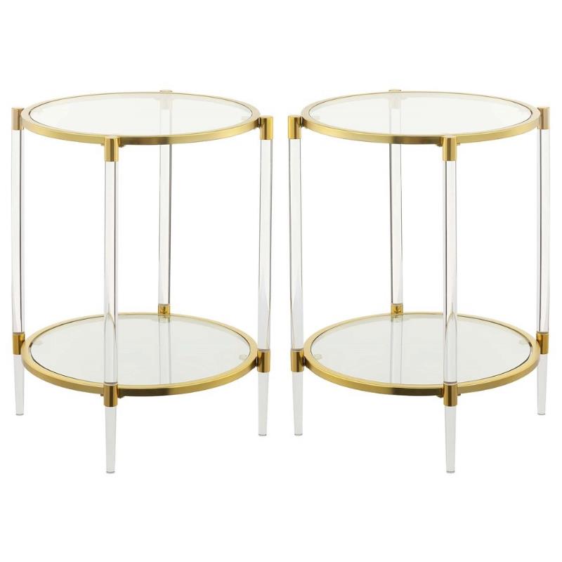 Home Square Acrylic Clear Glass End Table with Gold Frame - Set of 2