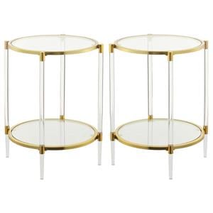 Home Square Acrylic Clear Glass End Table with Gold Frame - Set of 2
