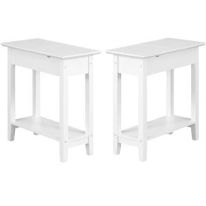 Home Square Top End Table with Charging Station in White Wood Finish - Set of 2
