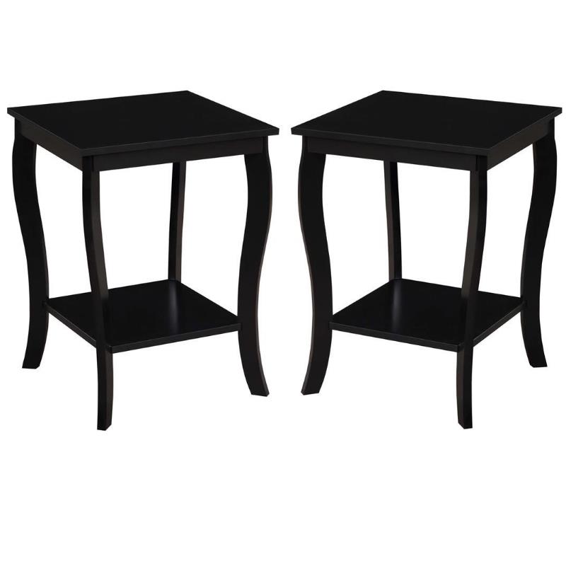 Home Square Furniture Square End Table in Black Wood Finish - Set of 2