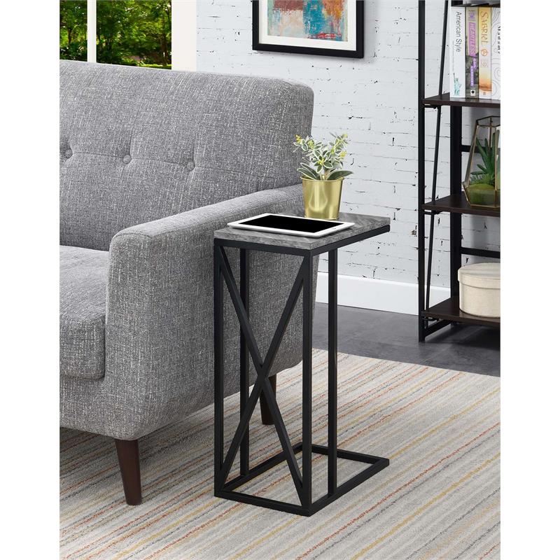 Home Square Tucson C End Table Gray Faux Marble Wood and Black Metal - Set of 2