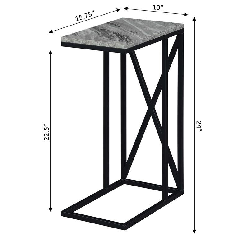 Home Square Tucson C End Table Gray Faux Marble Wood and Black Metal - Set of 2