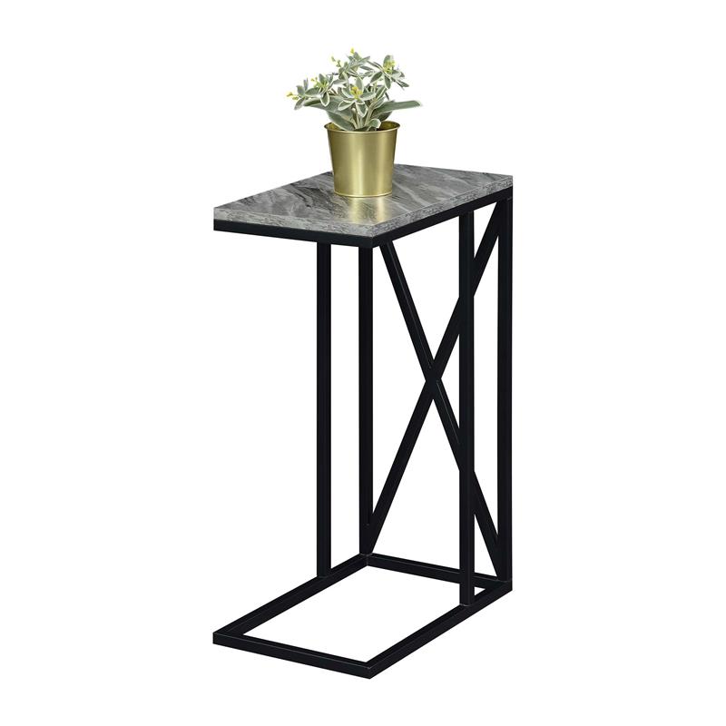 Home Square Tucson C End Table Gray Faux Marble Wood and Black Metal - Set of 2