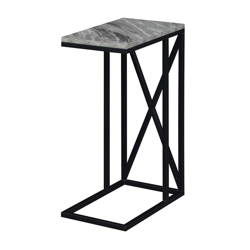 Home Square Tucson C End Table Gray Faux Marble Wood and Black Metal - Set of 2