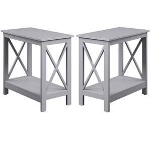 Home Square Chairside End Table with Shelf in Gray Wood Finish - Set of 2