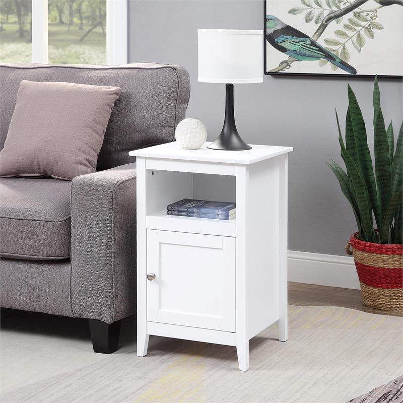 Home Square Storage Cabinet End Table with Shelf in White - Set of 2