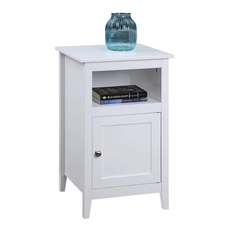 Home Square Storage Cabinet End Table with Shelf in White - Set of 2