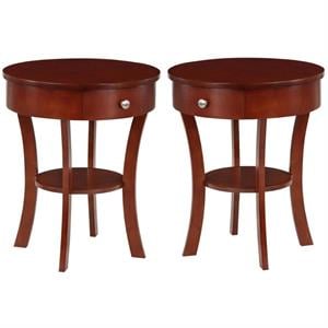 Home Square 1-Drawer End Table with Shelf in Mahogany Wood Finish - Set of 2