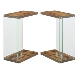 Home Square C End Table in Nutmeg Wood Finish and Clear Glass - Set of 2
