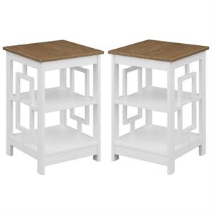 Home Square End Table with Shelves in White Wood Finish - Set of 2