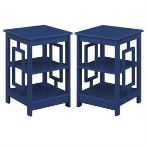 Home Square End Table with Shelves in Cobalt Blue Wood - Set of 2