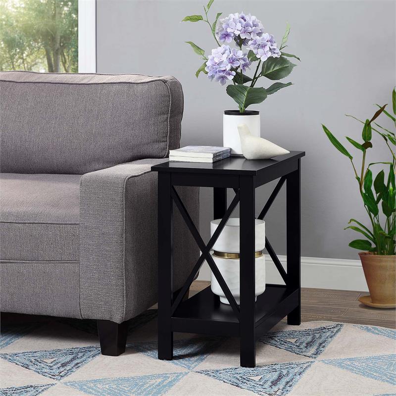 Home Square Chairside End Table with Shelf in Black Wood Finish - Set of 2