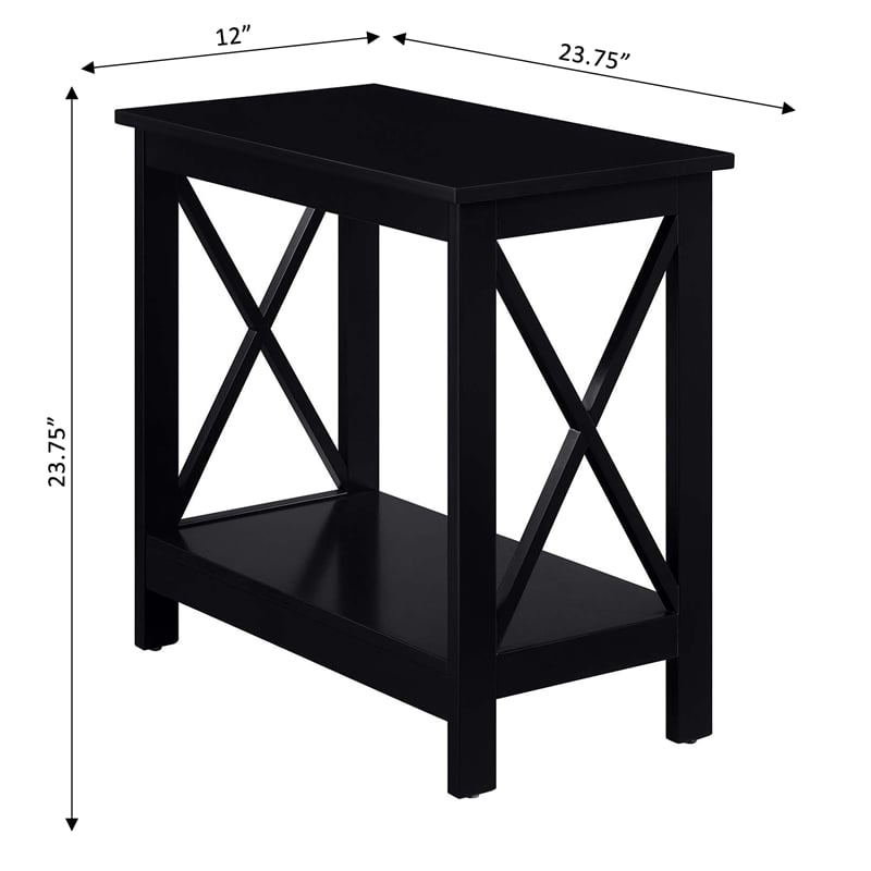 Home Square Chairside End Table with Shelf in Black Wood Finish - Set of 2
