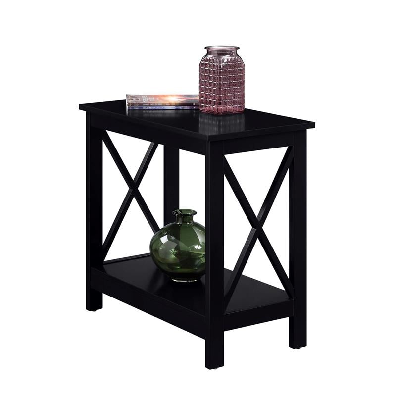Home Square Chairside End Table with Shelf in Black Wood Finish - Set of 2