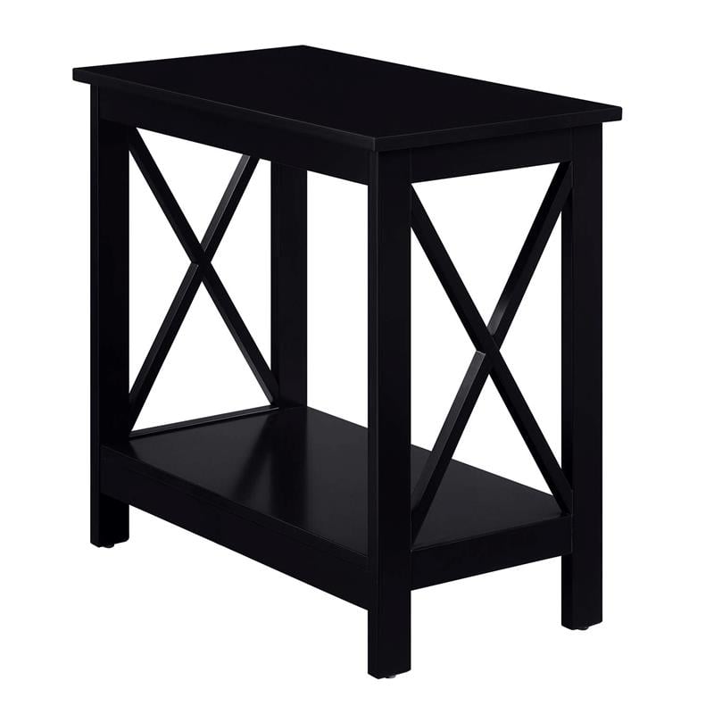 Home Square Chairside End Table with Shelf in Black Wood Finish - Set of 2
