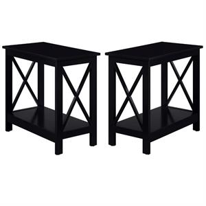 Home Square Chairside End Table with Shelf in Black Wood Finish - Set of 2