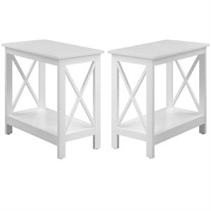 Home Square Chairside End Table with Shelf in White Wood Finish - Set of 2