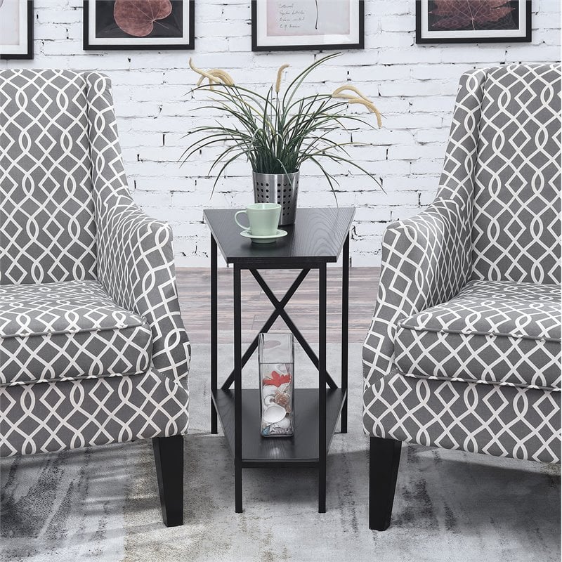 Home Square End Table in Black Wood Finish and Metal Frame - Set of 2