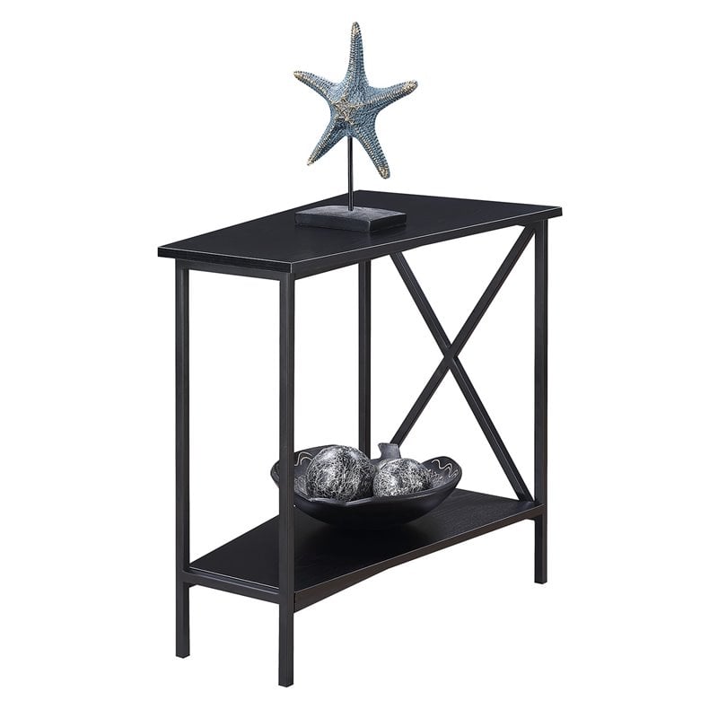 Home Square End Table in Black Wood Finish and Metal Frame - Set of 2