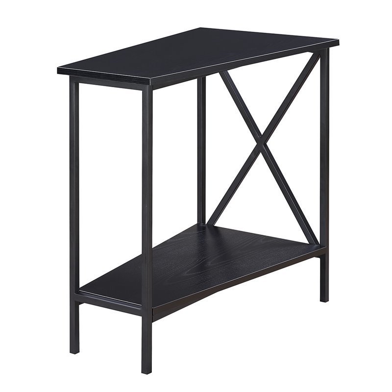 Home Square End Table in Black Wood Finish and Metal Frame - Set of 2