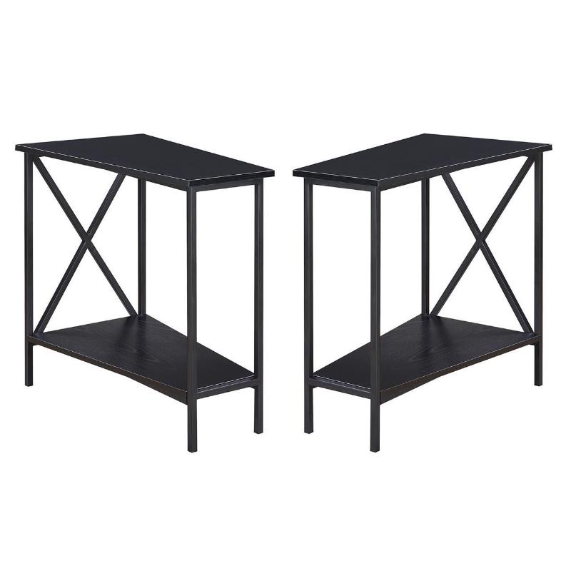 Home Square End Table in Black Wood Finish and Metal Frame - Set of 2