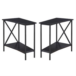 Home Square End Table in Black Wood Finish and Metal Frame - Set of 2