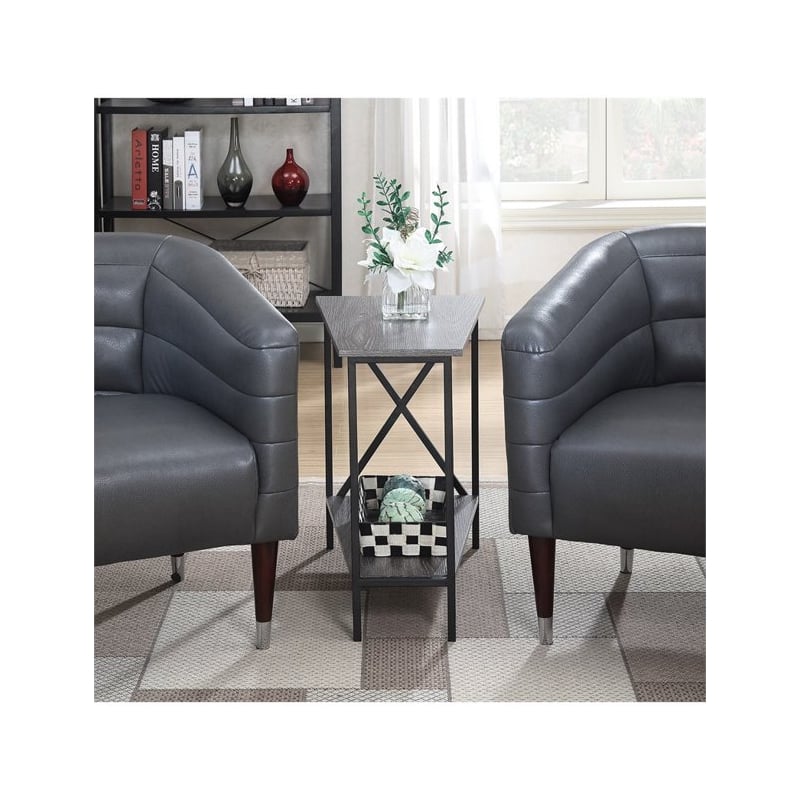 Home Square End Table in Weathered Gray and Black - Set of 2
