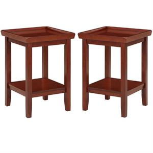 Home Square Ledgewood End Table with Shelf in Mahogany Wood Finish - Set of 2