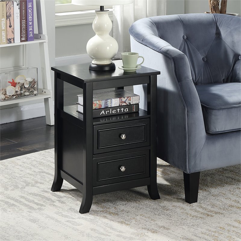 Home Square Melbourne 2-Drawer End Table in Black Wood Finish - Set of 2