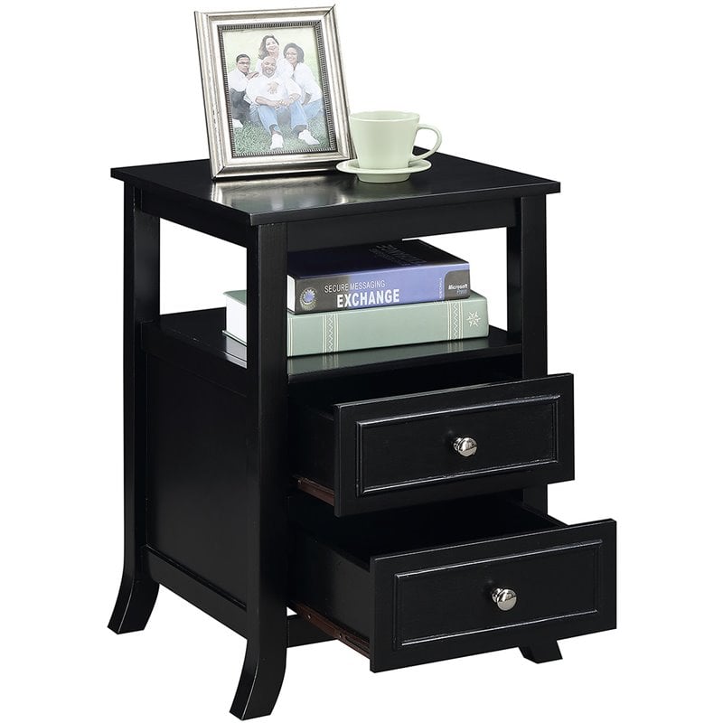 Home Square Melbourne 2-Drawer End Table in Black Wood Finish - Set of 2