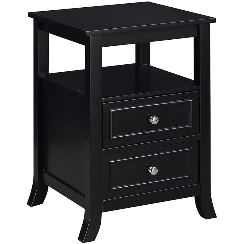 Home Square Melbourne 2-Drawer End Table in Black Wood Finish - Set of 2