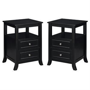 Home Square Melbourne 2-Drawer End Table in Black Wood Finish - Set of 2