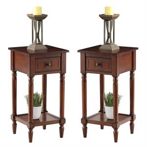 Home Square One-Drawer Accent End Table in Mahogany Wood Finish - Set of 2