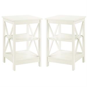 Home Square End Table with Shelves in Ivory Wood Finish - Set of 2