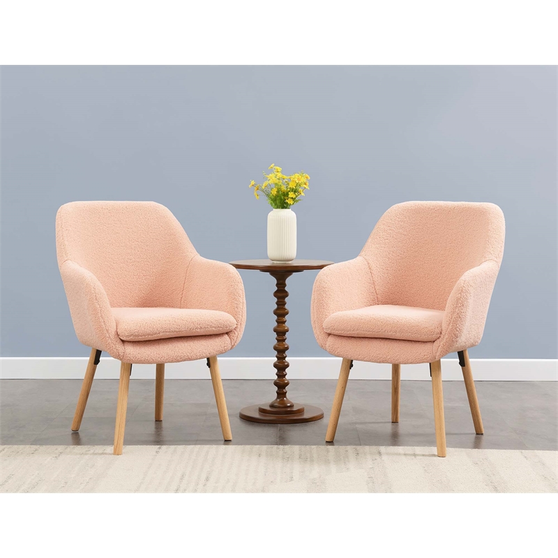 Home Square Charlotte Sherpa Furniture Accent Chair in Peach Cream - Set of 2